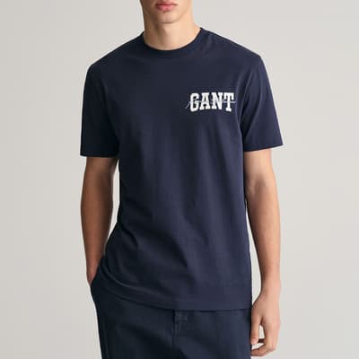 Navy Arch Script Cotton T-Shirt