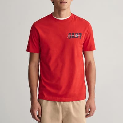 Red Arch Script Cotton T-Shirt