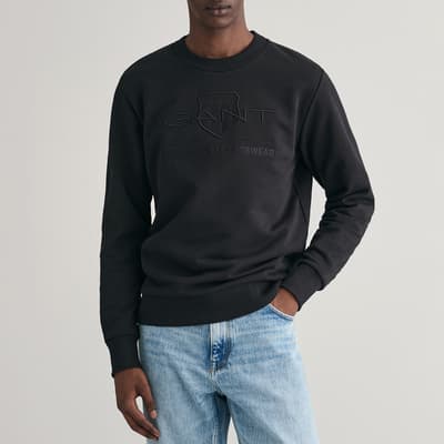Black Regular Fit Tonal Shield Cotton Sweatshirt