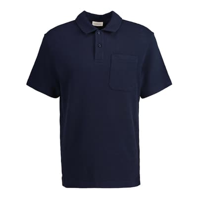 Navy Textured Cotton Polo Shirt