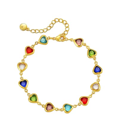 18K Gold Multi Color Heart Tennis Bracelet