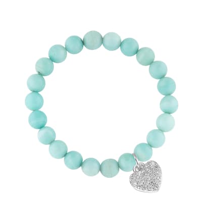 Silver Sea Blue Gemstone  Love Charm Bracelet