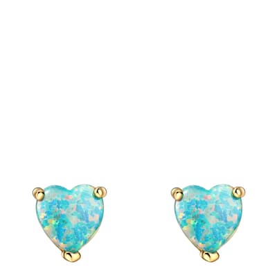 18K Gold Green Opal Heart Stud Earrings