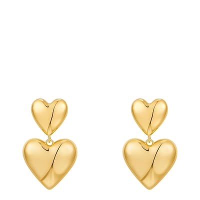 18K Gold Double Heart Drop Earrings