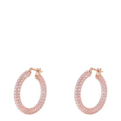18K Gold Pink Quartz Pave Hoop Earrings