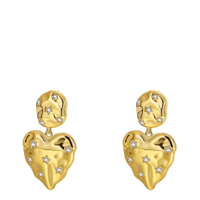 18K Gold Double Drop Love Heart Earrings