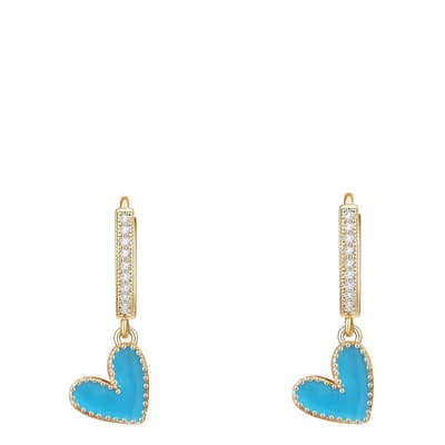 18K Gold Embelisshed Heart Blue Enamel Drop Earrings