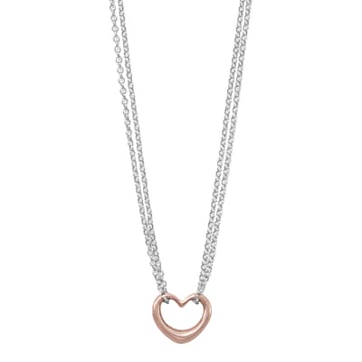 18K Rose Gold & Silver Two Tone Heart Necklace