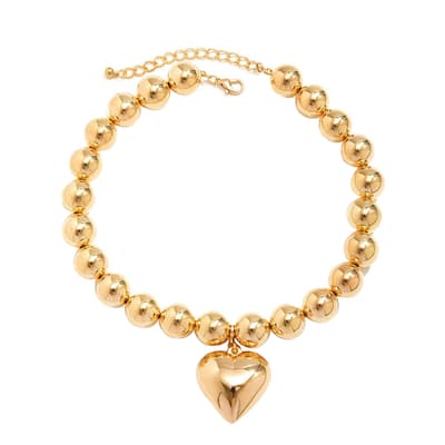 18K Gold Bold Heart Charm Drop Necklace