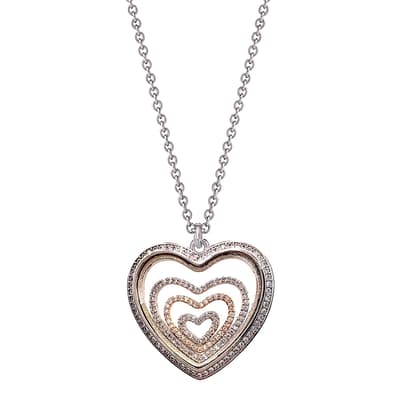 Silver & Rose Gold Floating Heart One Of A Kind Statement Necklace