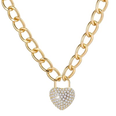 18K Gold Pave Heart Drop Necklace