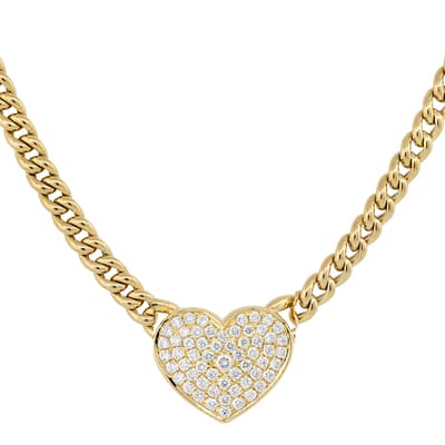 18K Gold Pave Heart Link Necklace
