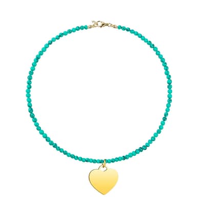 18K Gold Turquoise & Heart Drop Necklace