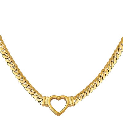 18K Gold Open Heart Chain Necklace