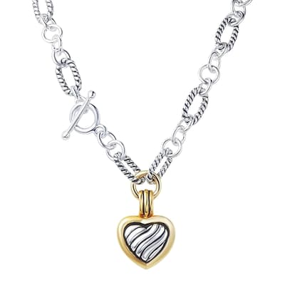 18K Gold & Silver Two Tone Drop Heart Charm Drop Necklace