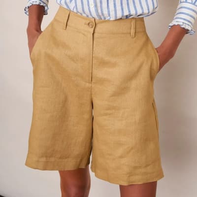 Tan Silvie Linen Shorts