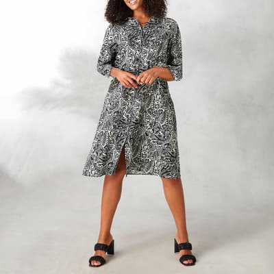 Black/Ivory Paisley 3/4 Length Sleeve Shirt Dress