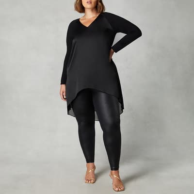 Black Satin Front High Low Tunic