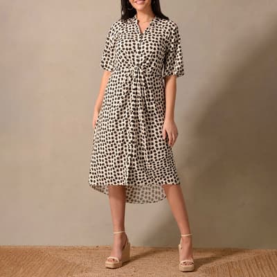 Cream Daisy Print Ruched Front Shirt Dress