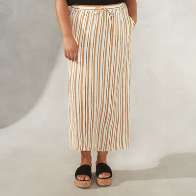 Tan Stripe Drawstring Skirt With Side Splits