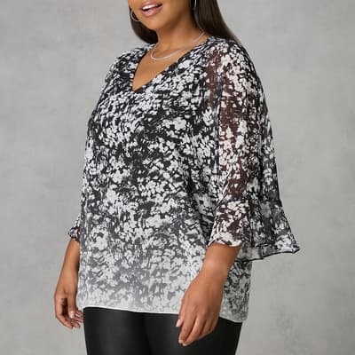 Floral Print Flute Sleeve Overlay Top