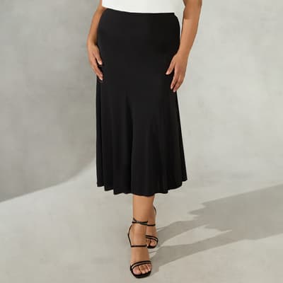 Black Seam Detail Jersey Midi Skirt