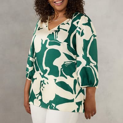 Green Floral Puff Sleeve Blouse