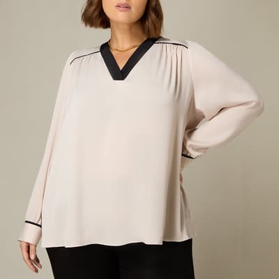 Stone Contrast Neck Band Blouse