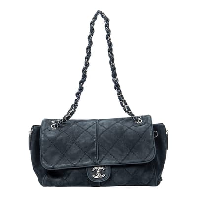 Black CC Ultimate Stitch Side Zip Flap Shoulder Bag