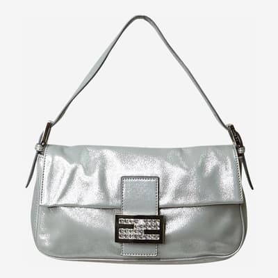Silver Fendi Sparkly Baguette Bag