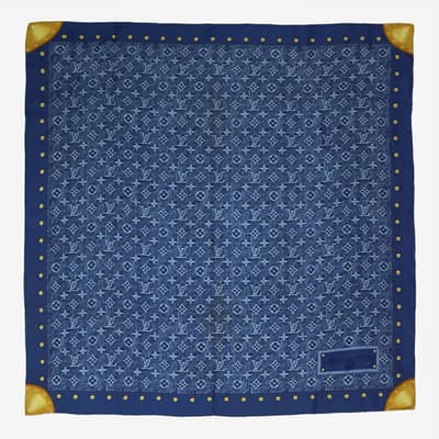 Blue Louis Vuitton Monogram Denim Patterned Silk Scarf