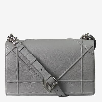 Grey Christian Dior Diorrama Silver Flap Bag