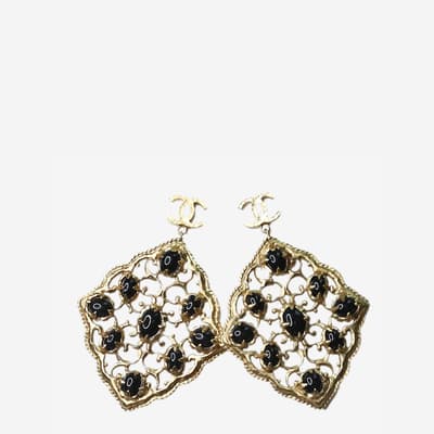 Gold Chanel Diamond Shaped Earrings