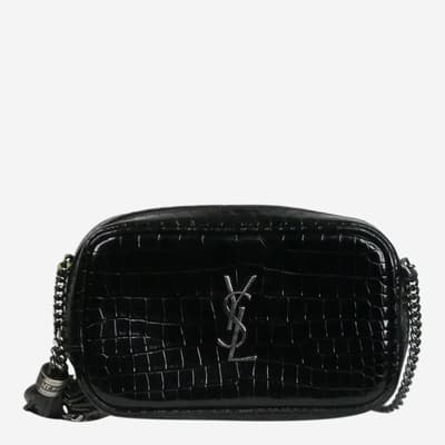 Black 2020 Saint Laurent Lou Mini Crocodile Effect Patent Leather Bag