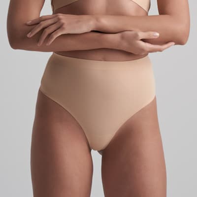 Beige Invisible Mid Waist Thong 