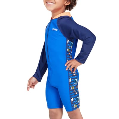 Blue Long Sleeve All In One Boys Swim Suit