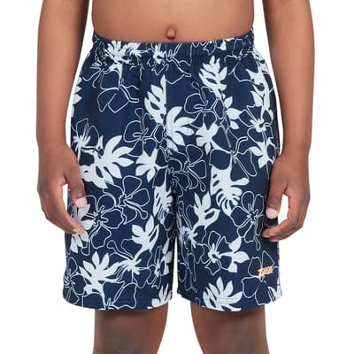 Navy Printed 15 inch Boys Swim Short