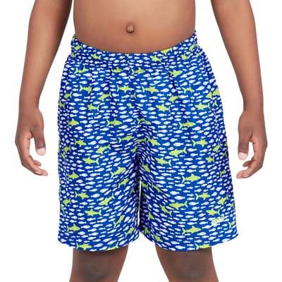 Blue Printed 15 inch Boys Swim Short