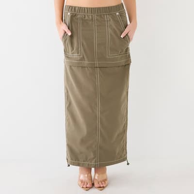 Khaki Sadie Convertible Cotton Blend Maxi Skirt