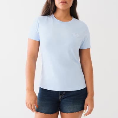 Pale Blue Chain Stitch Cotton T-Shirt