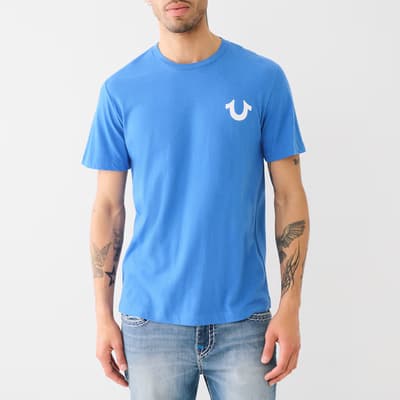 Blue Printed Back Logo Cotton T-Shirt