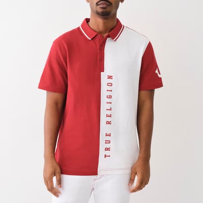 Red Colour Block Cotton Polo Shirt