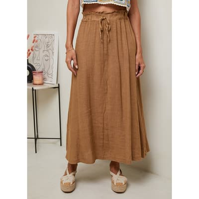 Camel Linen Midi Skirt