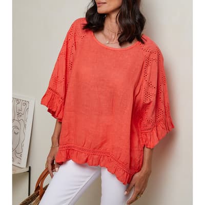 Coral Frill Linen Top