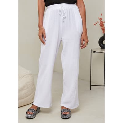 White Textured Linen Trousers