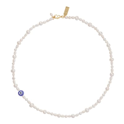 White Evil Eye Pearl Necklace