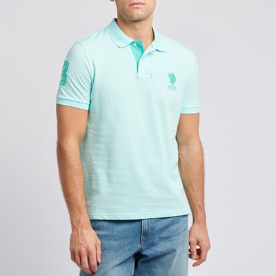 Turquoise Patch Logo Pique Cotton Polo Shirt