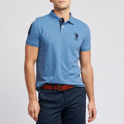 Blue Patch Logo Pique Cotton Polo Shirt