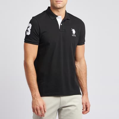 Black Patch Logo Pique Cotton Polo Shirt