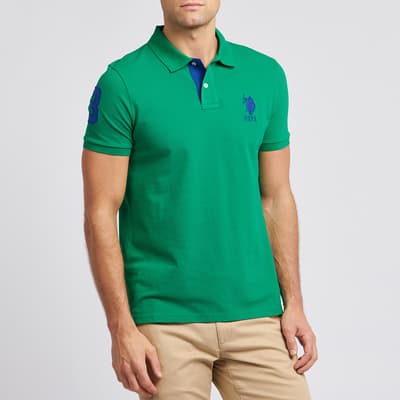 Green Patch Logo Pique Cotton Polo Shirt